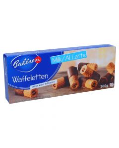 BAHLSEN WAFFELETTEN WAFER ROLLS COATED IN MILK CHOCOLATE 100GM