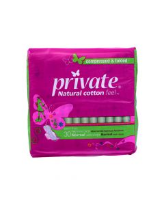 PRIVATE NATURAL COTTON FEEL MAXI THICK FOLDED WITH WINGS NORMAL SANITARY PADS 30 PSC