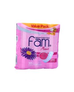 FAM ONE STEP NATURAL COTTON FEEL MAXI THICK NONWINGS SUPER SANITARY PADS 30 PSC