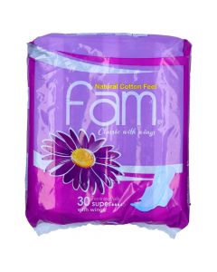 FAM CLASSIC WITH WING NATURAL COTTON FEEL MAXI THICK SUPER SANITARY PADS 30 PSC