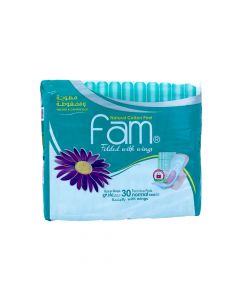 FAM NATURAL COTTON FEEL MAXI THICK FOLDED WITH WINGS NORMAL SANITARY PAD 30 PSC